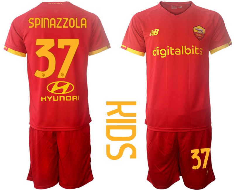 Youth 2021-2022 Club AS Roma home red #37 Soccer Jersey